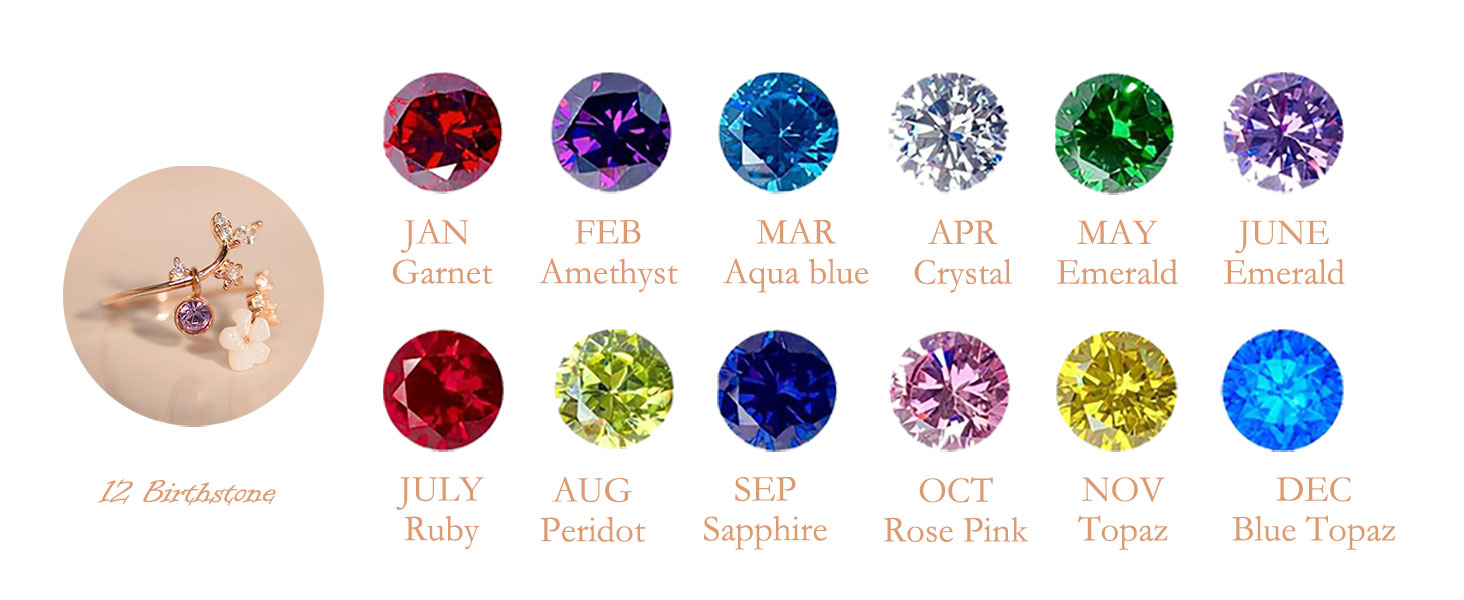 birthstone flower rings 12 color