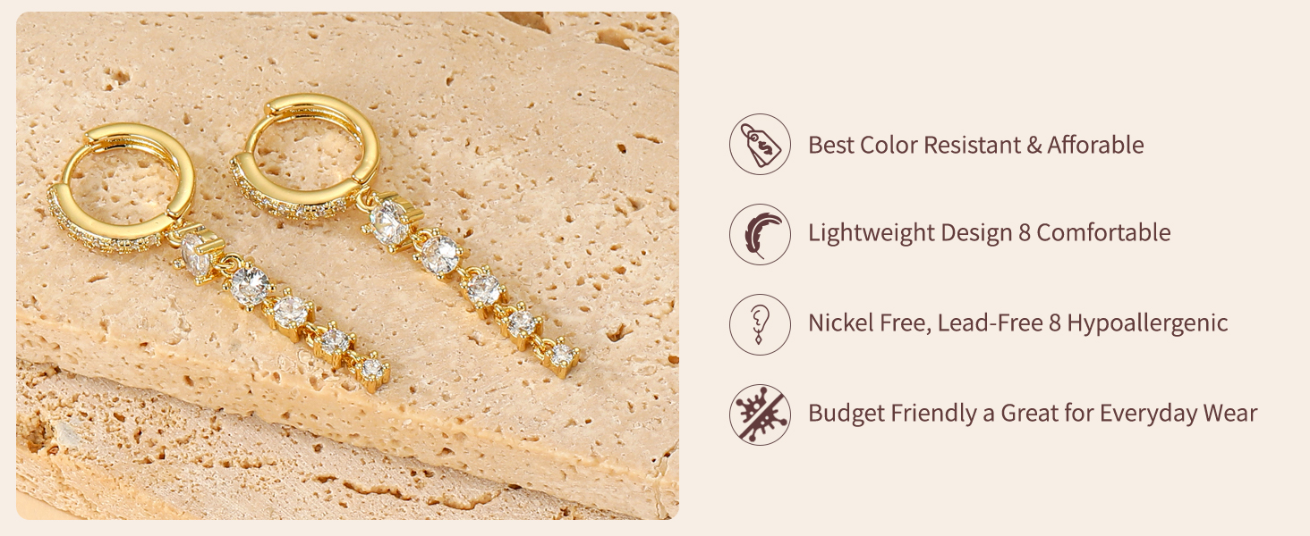 Non Tarnish Long Dangling Wedding Cute Small Hoop Earrings