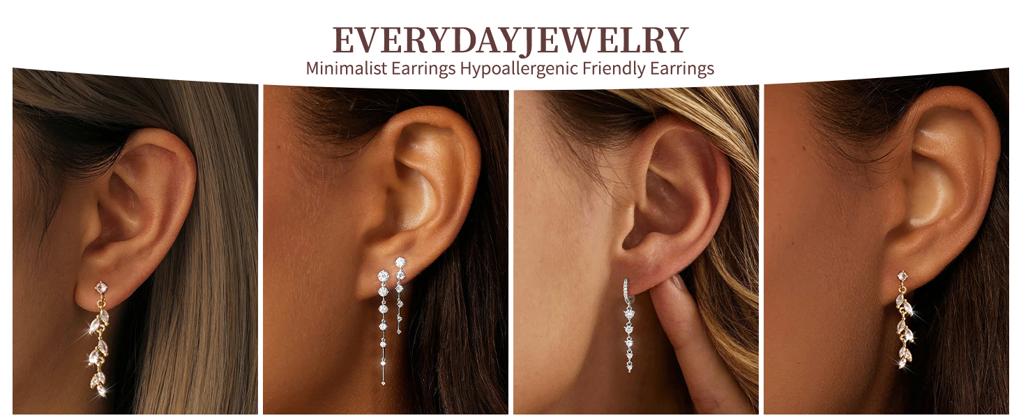 Dainty Silver Drop Earring Trendy CZ